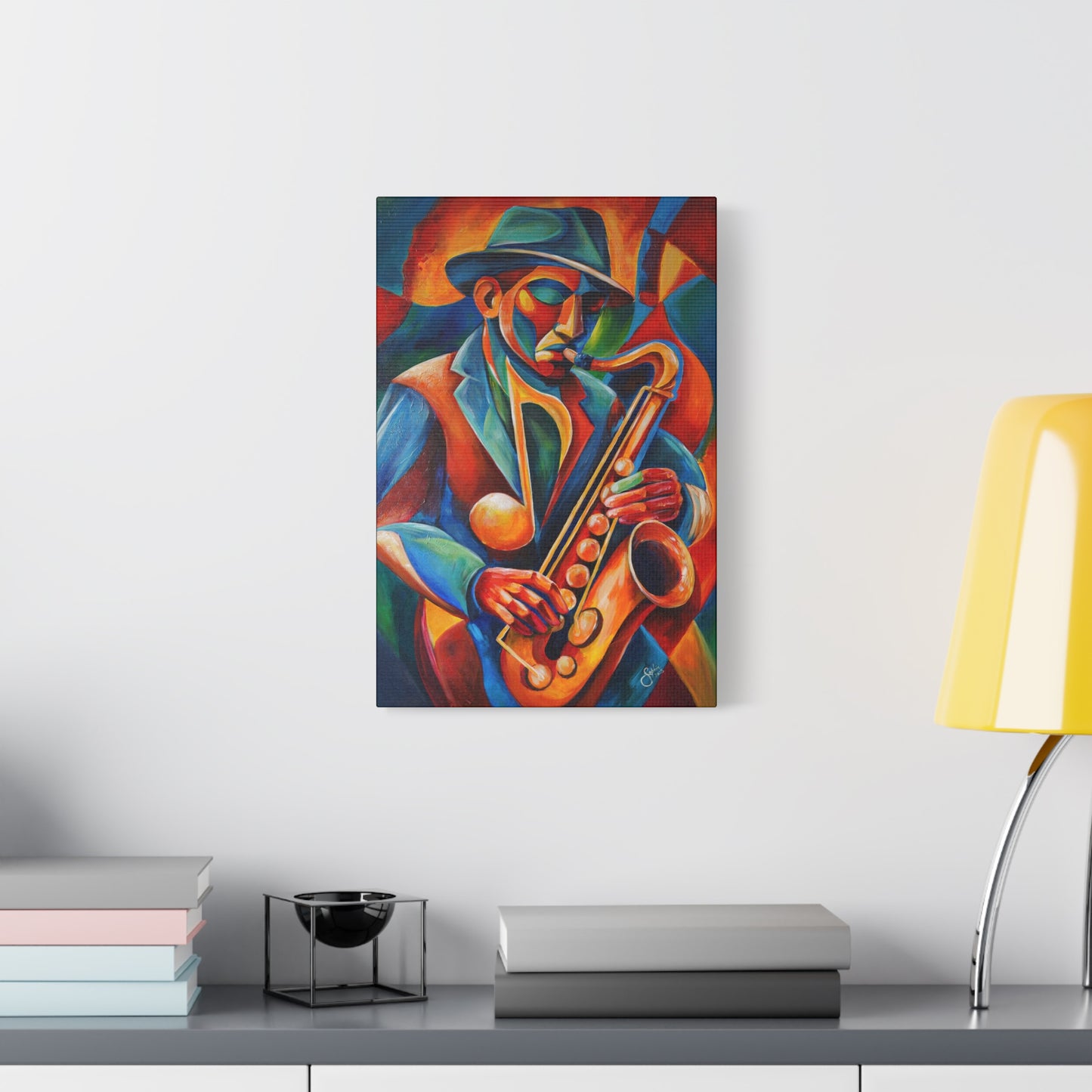Colorful Jazz Saxophonist Matte Canvas Print