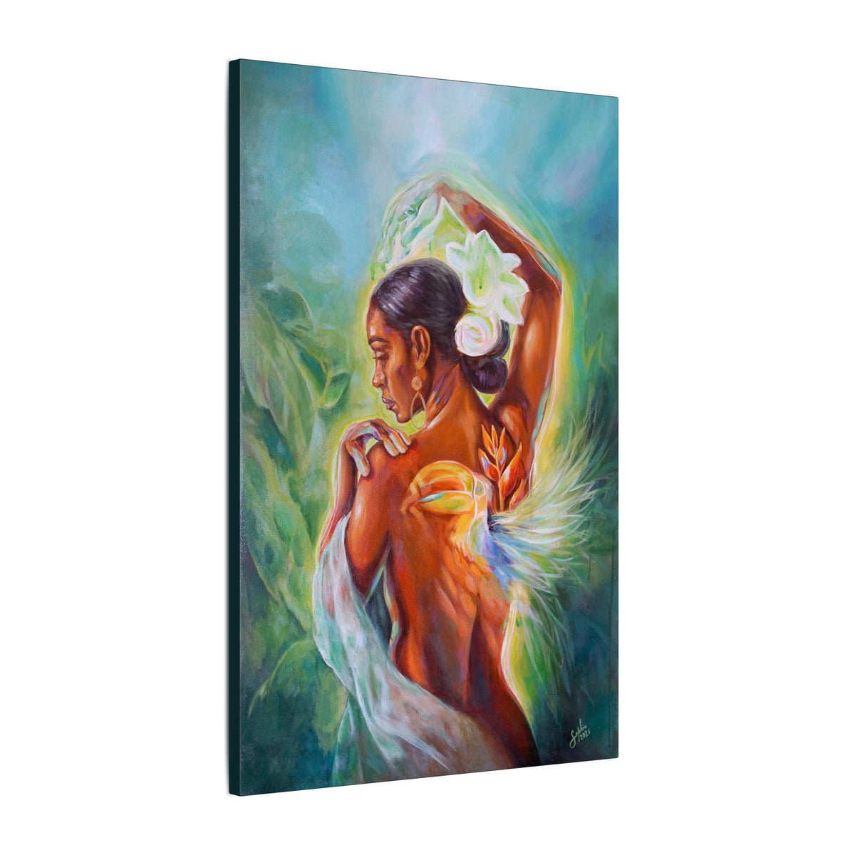 Tropical Hummingbird Goddess Matte Canvas Wall Art