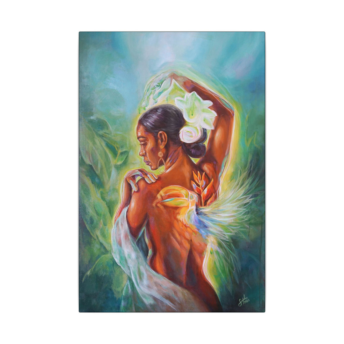 Tropical Hummingbird Goddess Matte Canvas Wall Art