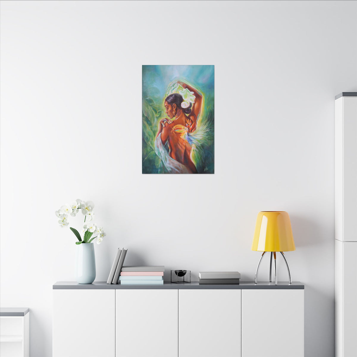 Tropical Hummingbird Goddess Matte Canvas Wall Art