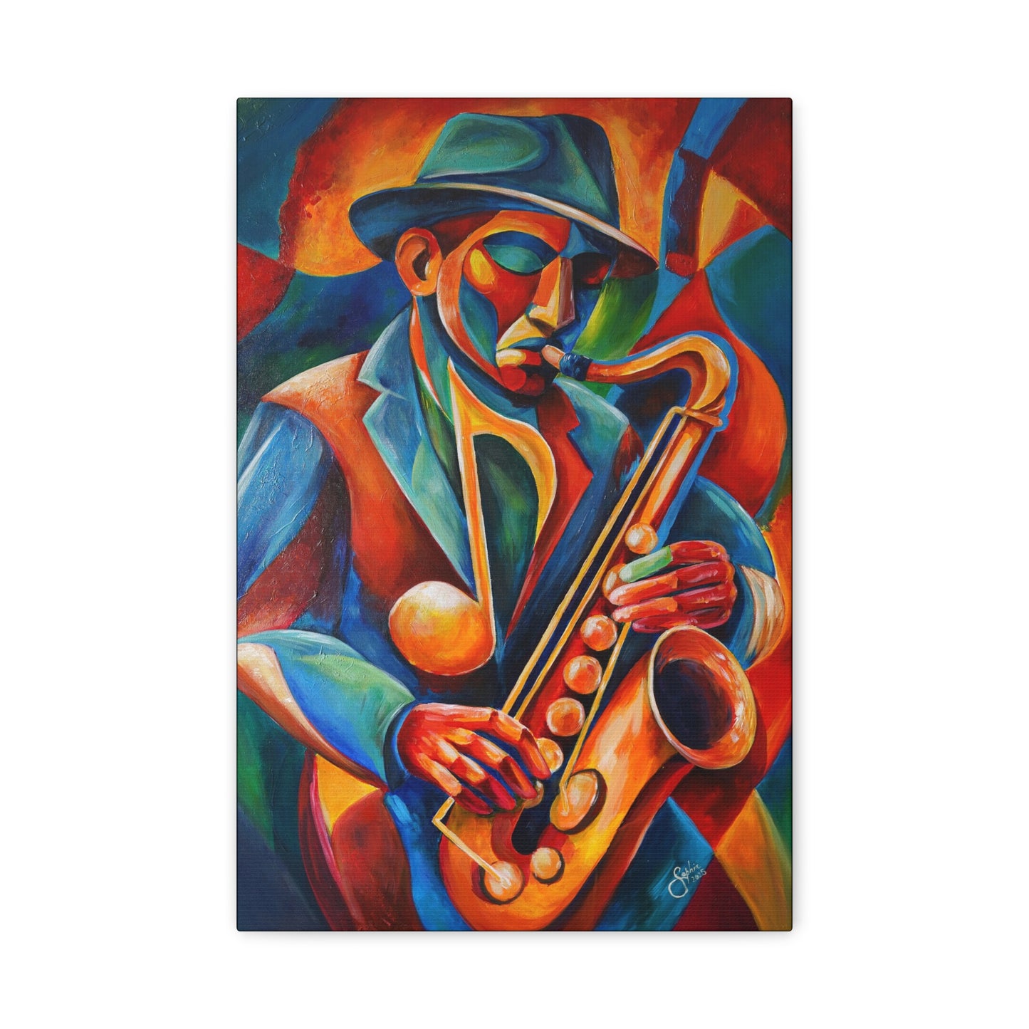Colorful Jazz Saxophonist Matte Canvas Print