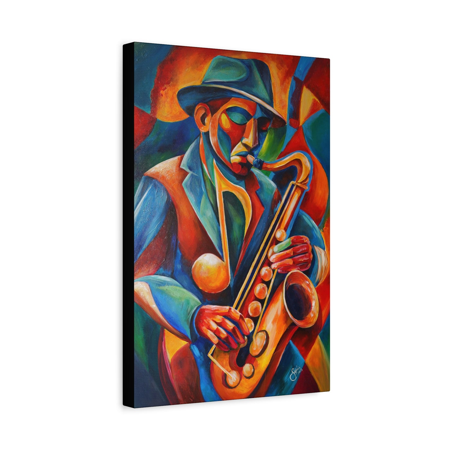 Colorful Jazz Saxophonist Matte Canvas Print
